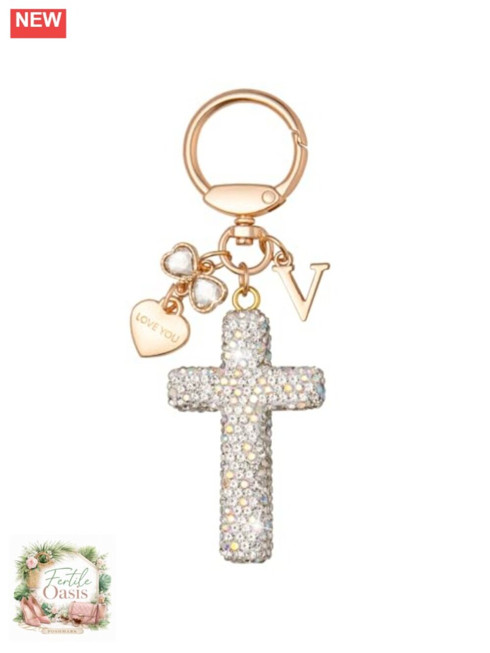 Cross Keychain Initial Letter Charm for Handbags Women Key Ring Purse Charm
